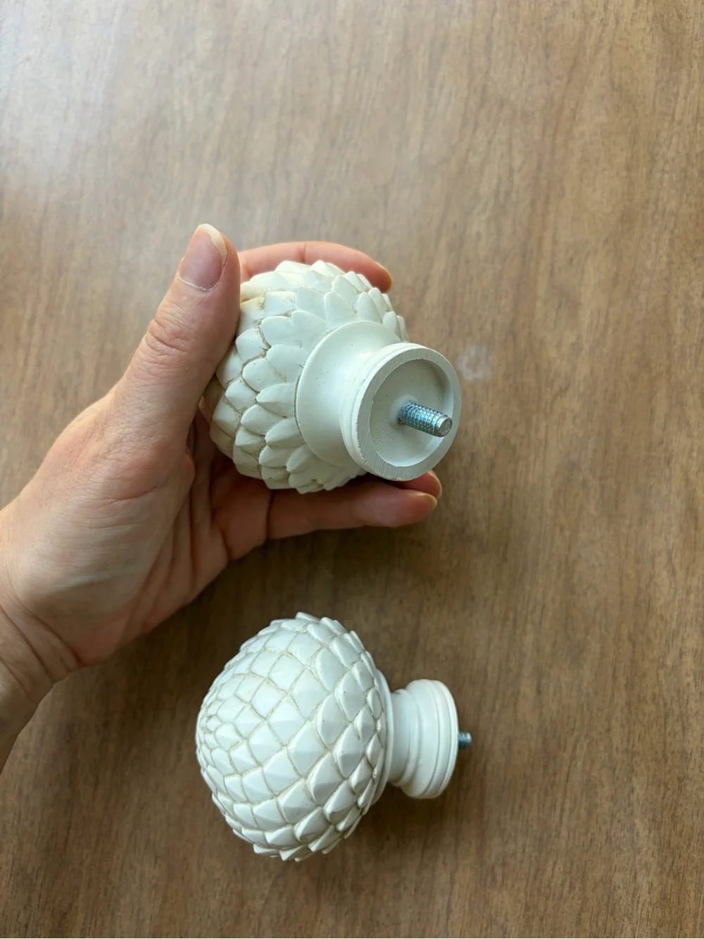 Decorative Carved White Finial Set - Pinecone/Artichoke Style